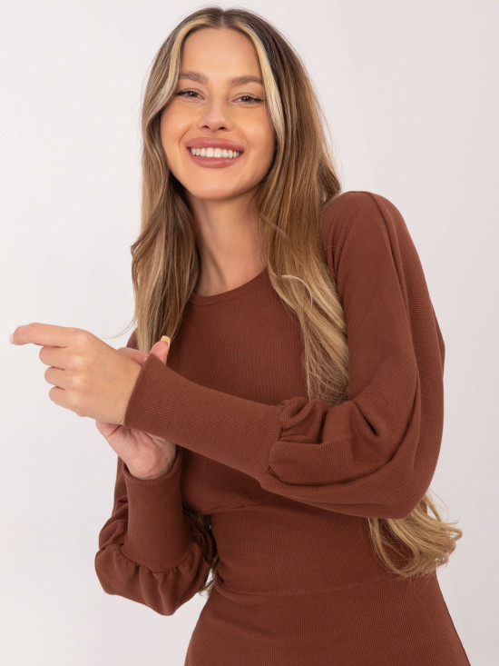 Brązowa sukienka w prążek RUE PARIS