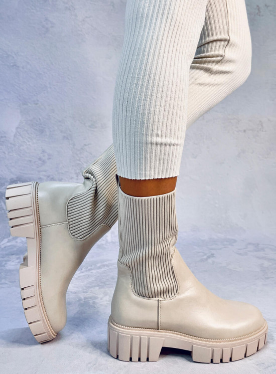 Botki skarpetkowa cholewka beige