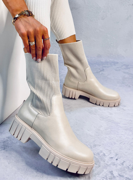 Botki skarpetkowa cholewka beige