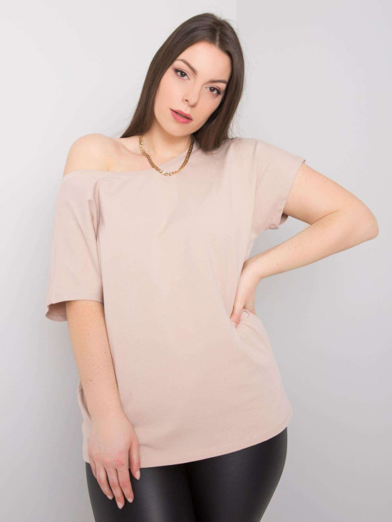 Beżowy plus size t-shirt z bawełny