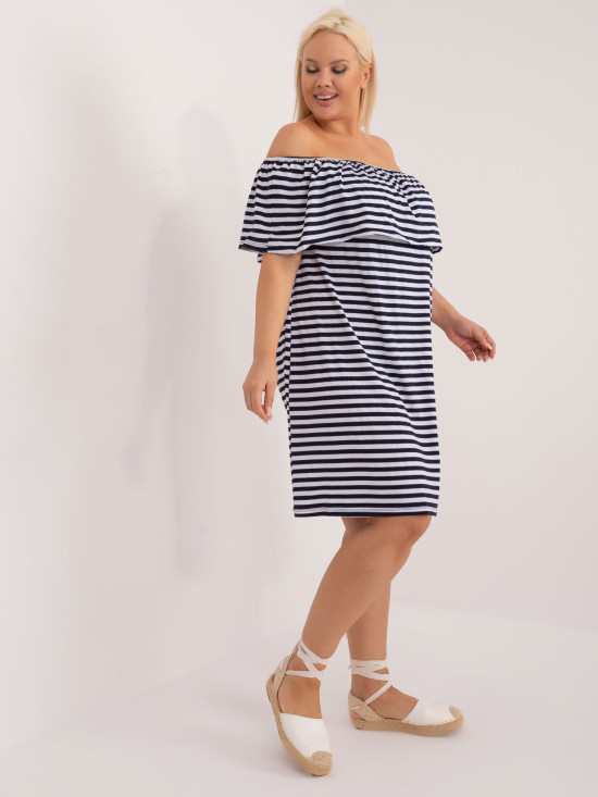 Granatowo-biała sukienka plus size