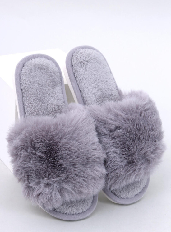 Kapcie futrzane open toe KEMARS SZARE