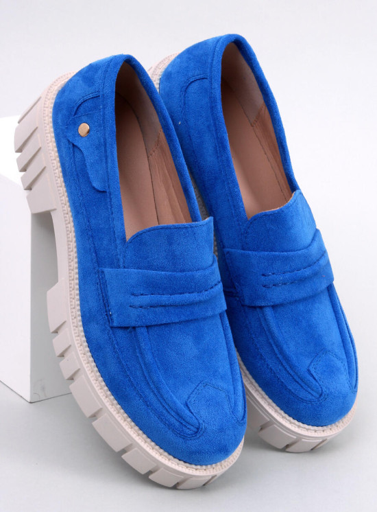 Zamszowe mokasyny damskie na platformie NIEBIESKIE