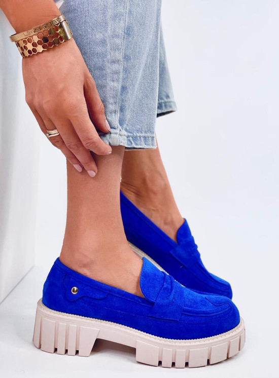 Zamszowe mokasyny damskie na platformie NIEBIESKIE