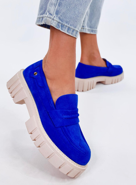 Zamszowe mokasyny damskie na platformie NIEBIESKIE