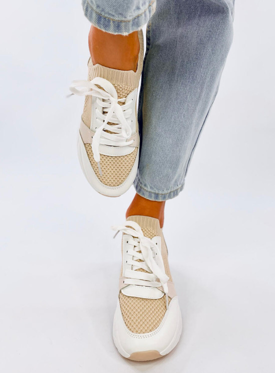 Sneakersy na koturnie beige