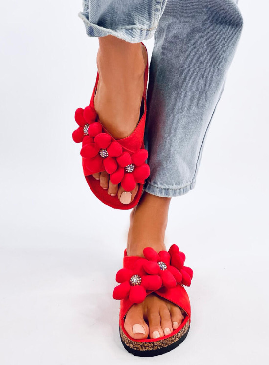 Klapki korkowe z poduszkowymi kwiatami ORANGE