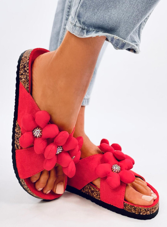 Klapki korkowe z poduszkowymi kwiatami ORANGE