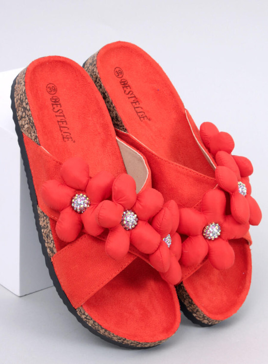 Klapki korkowe z poduszkowymi kwiatami ORANGE