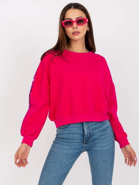 Fuksjowa krótka bluza bez kaptura z cekinami RUE PARIS