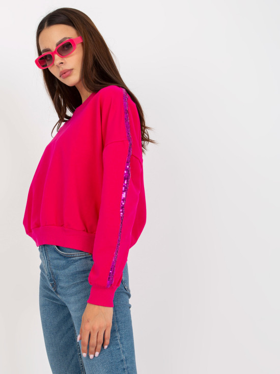 Fuksjowa krótka bluza bez kaptura z cekinami RUE PARIS