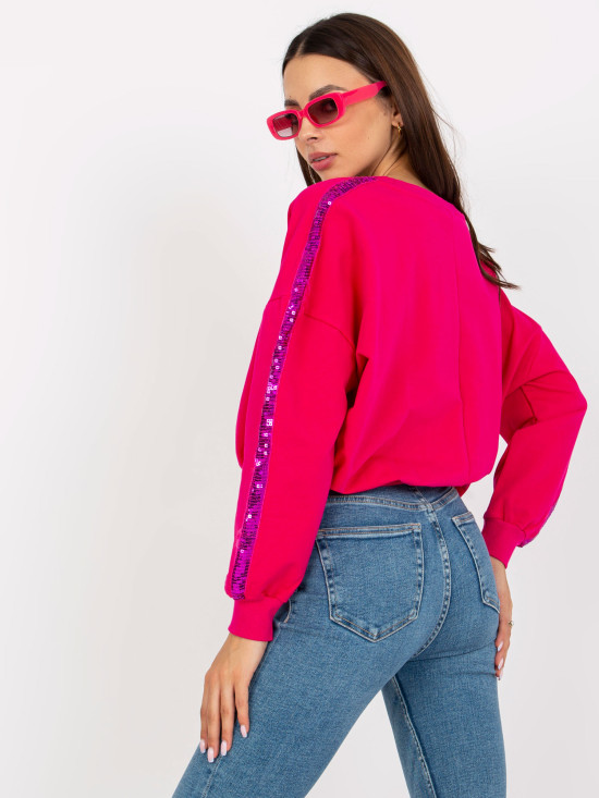 Fuksjowa krótka bluza bez kaptura z cekinami RUE PARIS
