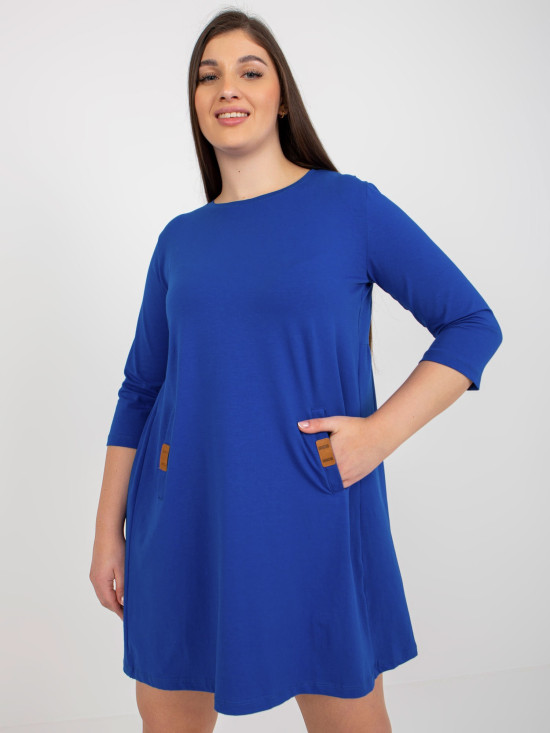 Kobaltowa mini sukienka plus size z kieszeniami Dalen