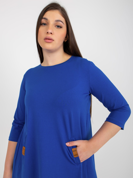 Kobaltowa mini sukienka plus size z kieszeniami Dalen