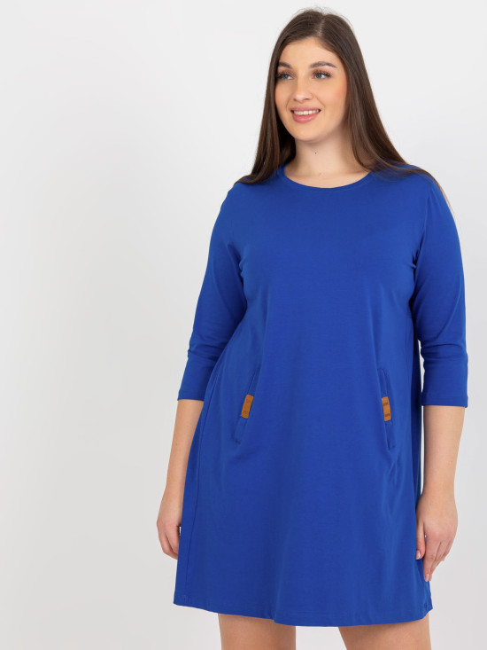 Kobaltowa mini sukienka plus size z kieszeniami Dalen
