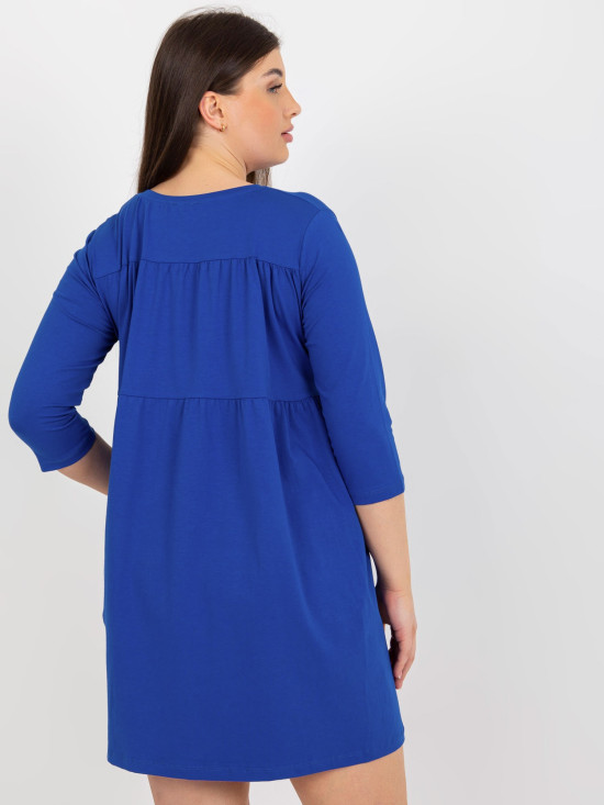 Kobaltowa mini sukienka plus size z kieszeniami Dalen