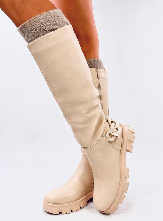 Oficerki damskie z łańcuszkiem BEIGE
