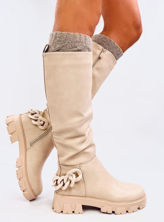 Oficerki damskie z łańcuszkiem BEIGE