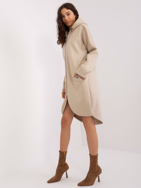 Beżowa długa bluza basic z suwakiem Tina RUE PARIS