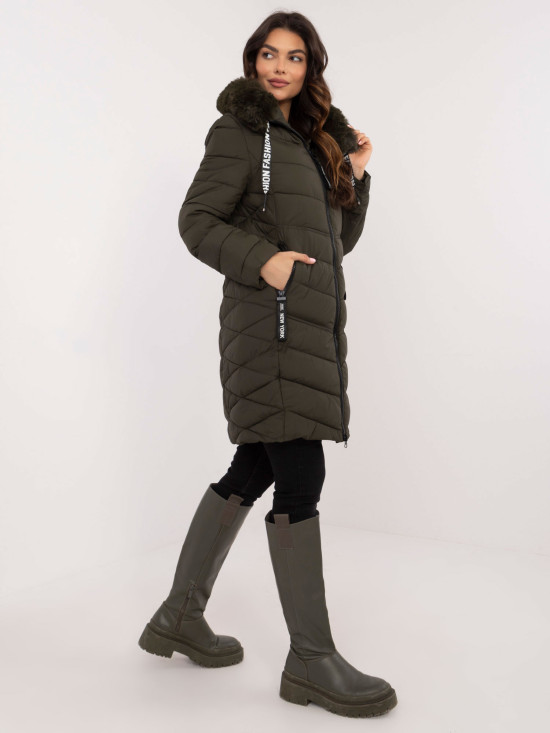 Wygodna khaki kurtka zimowa z kapturem