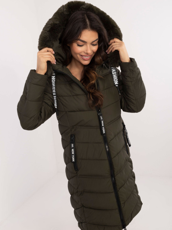 Wygodna khaki kurtka zimowa z kapturem