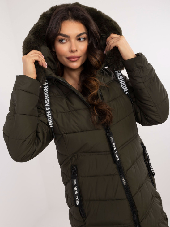 Wygodna khaki kurtka zimowa z kapturem