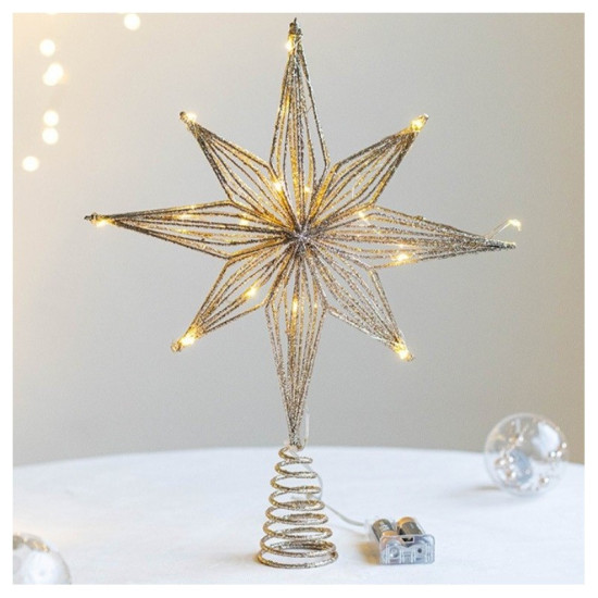 Złota LED dekoracja na choinkę, gwiazda