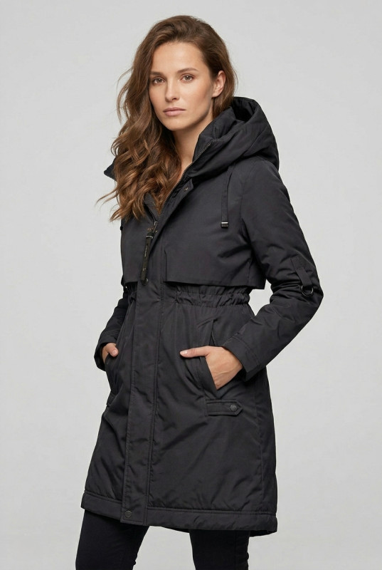 Czarna jesienna kurtka/płaszcz z kapturem