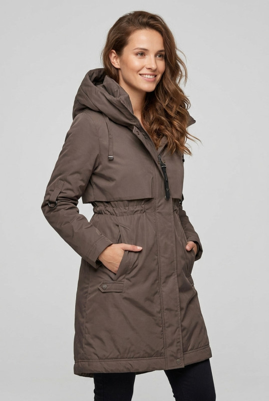 Brązowa jesienna kurtka/płaszcz z kapturem