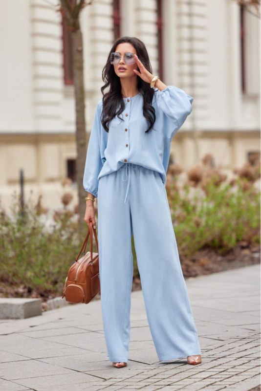 Niebieskie szerokie spodnie z tkaniny Tencel