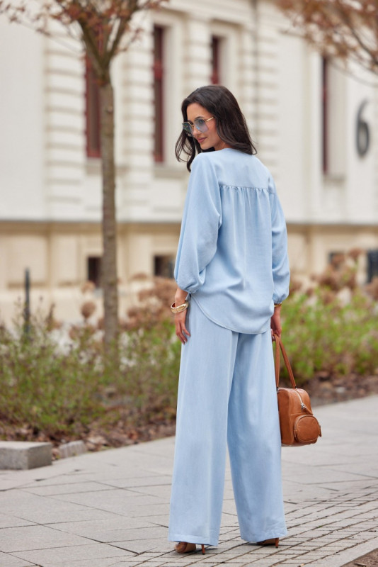 Niebieskie szerokie spodnie z tkaniny Tencel