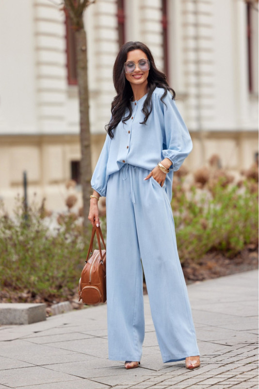 Niebieskie szerokie spodnie z tkaniny Tencel