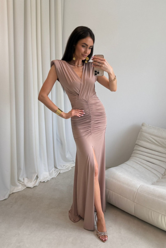 Noelia – maxi sukienka w kolorze mokka