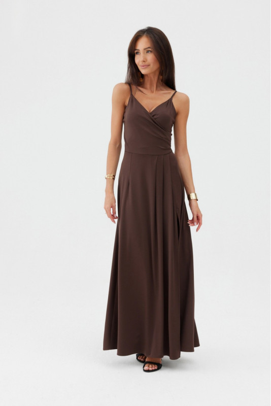 Leandra – długa brązowa sukienka maxi