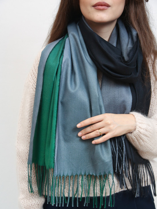 Dwustronny kolorowy szal damski GREEN/BLUE