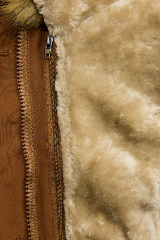 Camel brązowa parka na jesień/zimę z odpinaną podszewką
