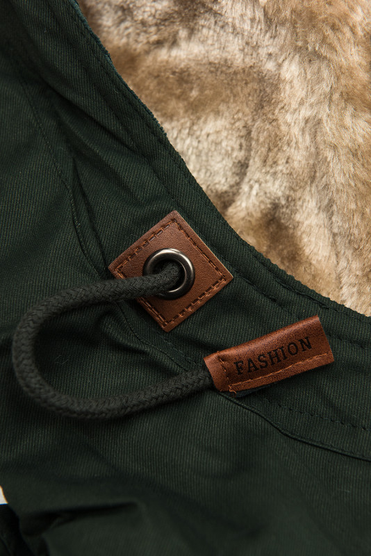 Khaki wydłużona parka z pluszem
