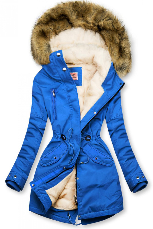 Ocieplana parka kobaltowa/ecru