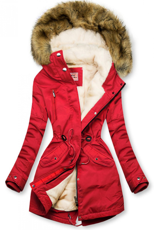 Ocieplana parka czerwona/ecru