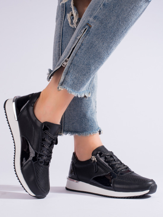 Skórzane damskie buty sportowe  czarne