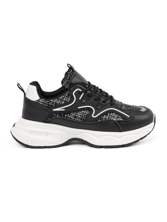 Czarne sneakersy damskie z ozdobnymi wstawkami
