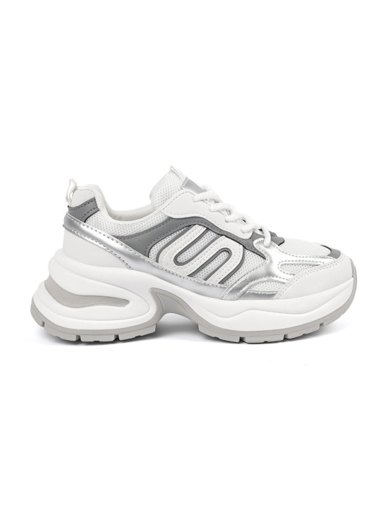 Białe damskie sneakersy ze srebrnymi wstawkami