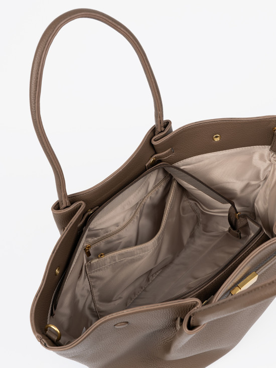Beżowa torba shopper z zapięciem
