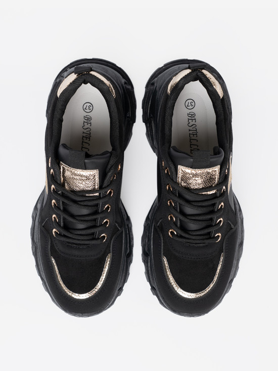 Czarne sneakersy z ozdobnym złotym sercem
