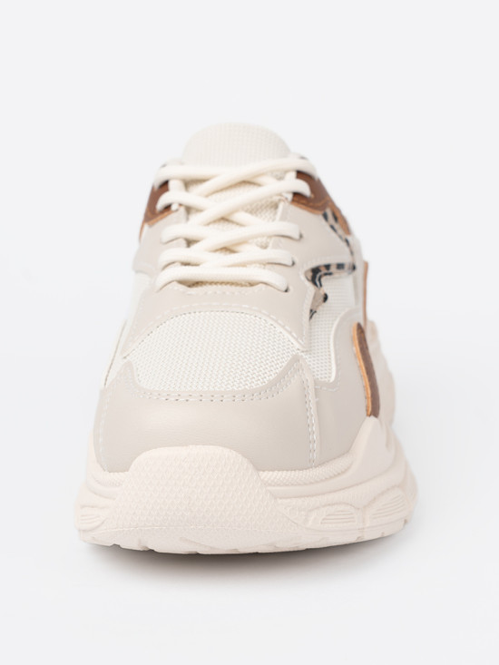 Beżowe sneakersy damskie na grubej podeszwie
