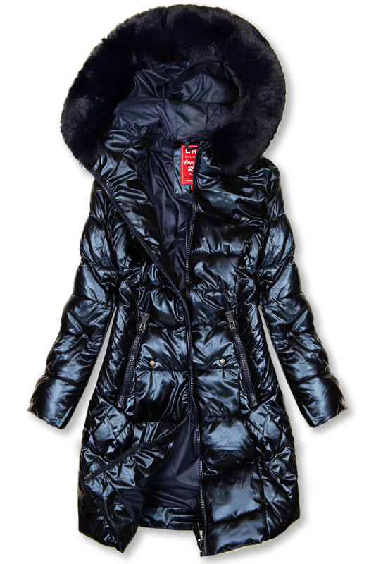 Granatowa błyszcząca pikowana kurtka