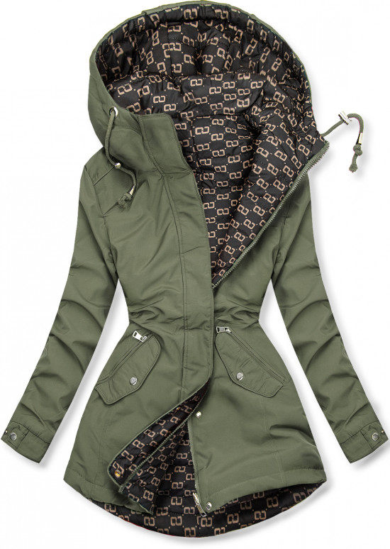 Dwustronna parka przejściowa khaki/czarna