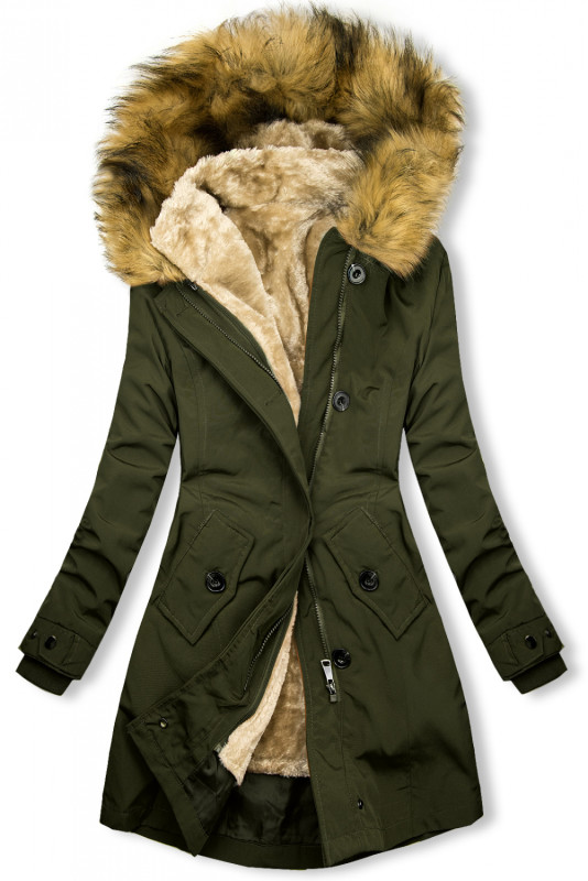 Khaki parka na jesień/zimę z odpinaną podszewką