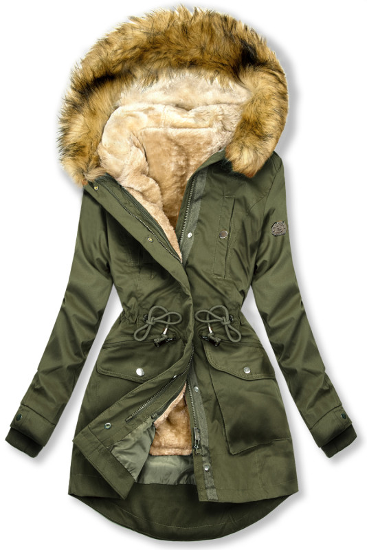 Khaki parka z odpinaną podszewką i futerkiem