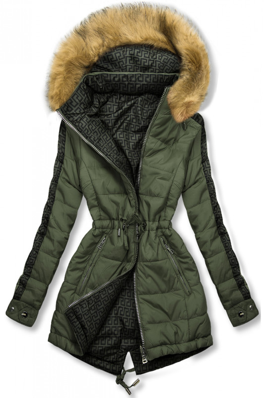Khaki/zielona dwustronna zimowa parka
